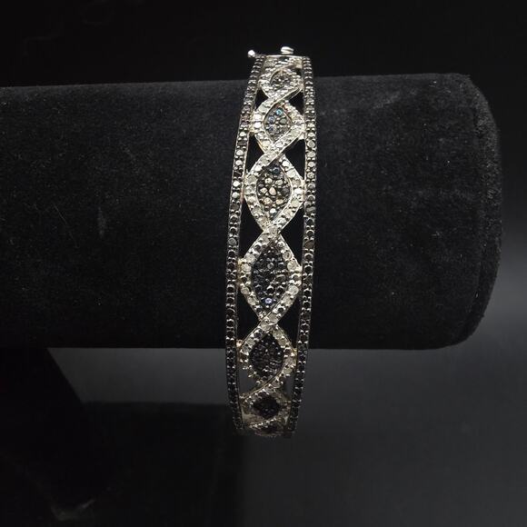 Vintage Bracelet Black Diamond Chip Hinged Bangle Bracelet FAS Thailand - Picture 1 of 11